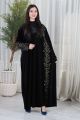 جلابية شتوية أنيقة مصنوعة من قماش المخمل مطرز بأشكال هندسية لون ذهبي