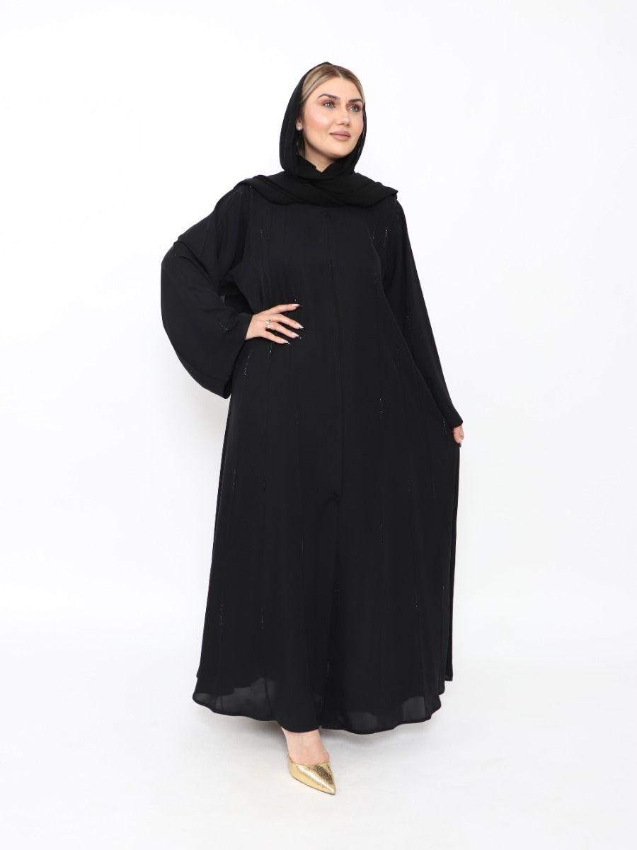 عباية من الامام و الخلف بتطريز كرستال أسود